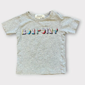 Bonpoint  Crewneck T-Shirt Unisex Size 6 Months Gray Cotton Tee Short Sleeve